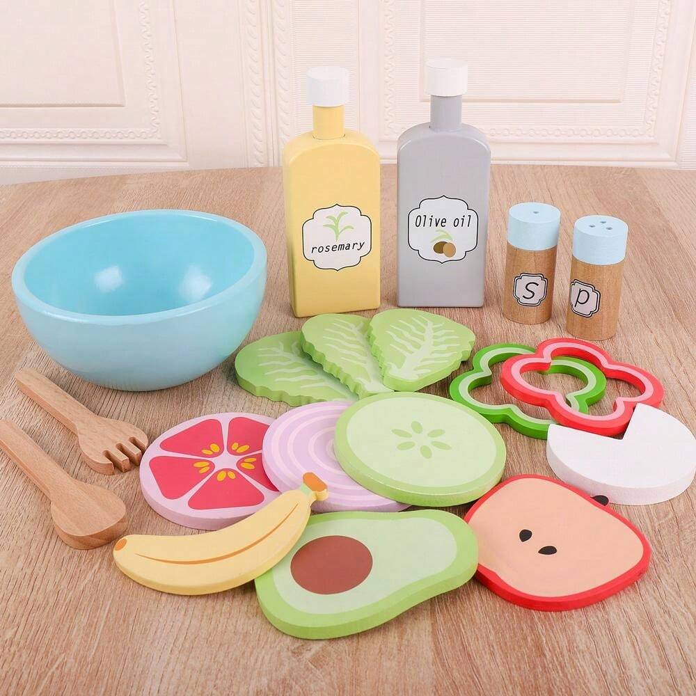 19pcs Vegetable Sandbox Toy Set Wooden Kids Pretend Play Toys Role Play
