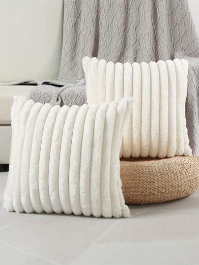 1 st Solid White Stripe Ljus Lyx och Lyxig Stil Kanin Plysch Kuddfodral Creative Home Tyg Kudde. Ömtålig och Andas, Hudvänlig och Mjuk, Varm och Glad, Lämplig för bröllopsfödelsedagstemafest, Soffa, Stol, Vardagsrum, Sovrum, Kontor, Utomhus , Camping, Terrass, Bildekoration. Presenter på festivaler för vänner och familj, exklusiv smak. 18*18 tum.