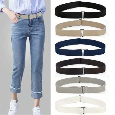 1pc Women Adjustable Buckle Elastic Belt For Jeans, Invisible Slimming Waistband