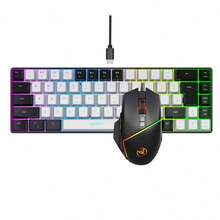 Bộ Combo Bàn Phím Và Chuột HXSJ, Bàn Phím RGB 68 Phím Có Chuột, USB Plug-And-Play, Thích Hợp Cho Gia Đình, Văn Phòng Và Chơi Game - Đen và trắng - Xem 3