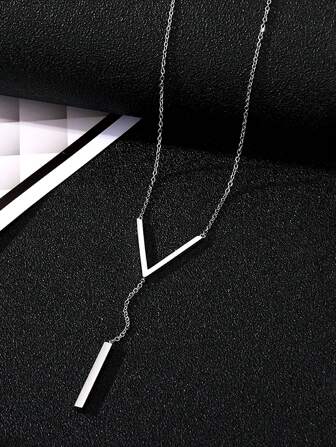 1pc Minimalist Style Letter Pendant Stainless Steel Necklace With Gold Plating, Long Chain Jewelry Gift For Women's Party Girls