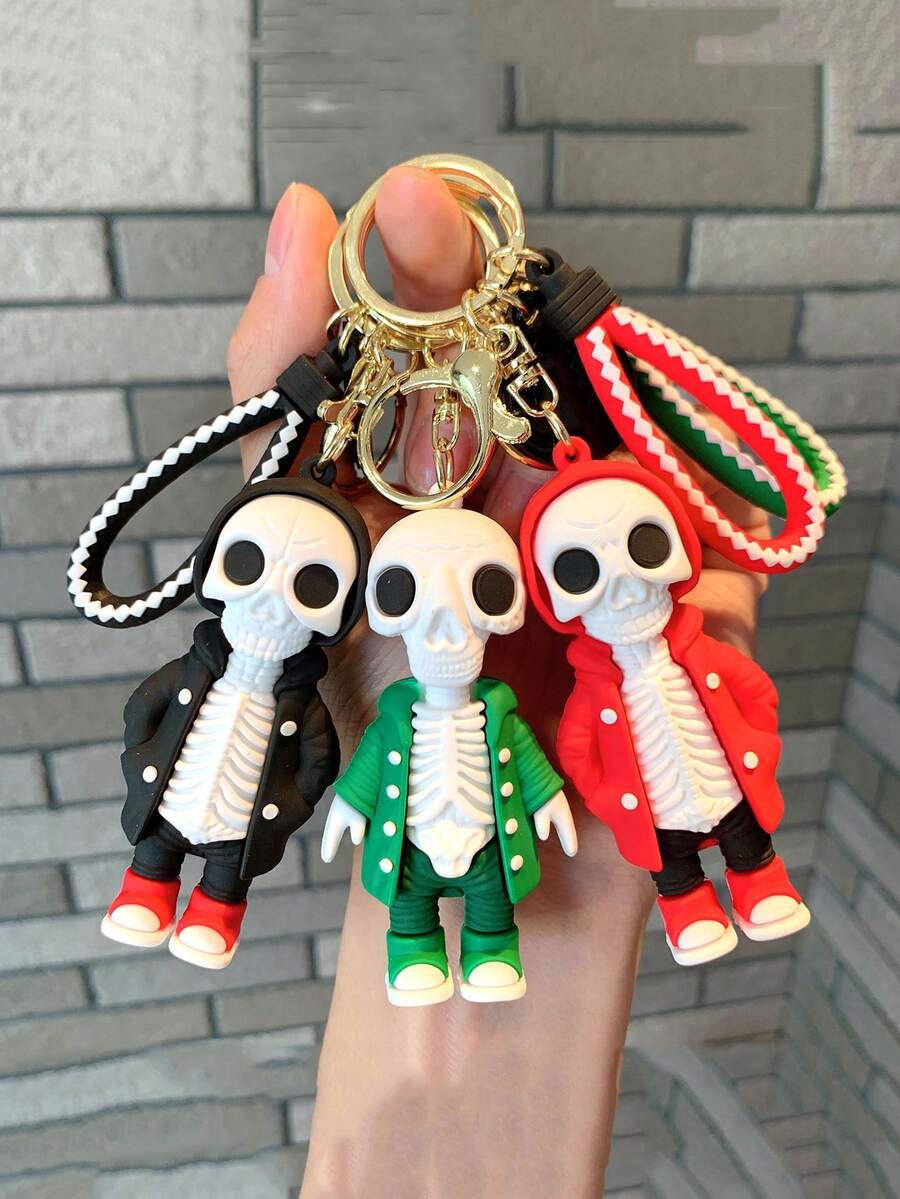 1pc Cartoon Skeleton Keychain, Fashion Sweatshirt And Car Doll Pendant, Bag Keychain, Memorial Halloween Christmas Gift Ideas Bag Accessories Lanyards With Id Holder Car Accessories Bag Charms