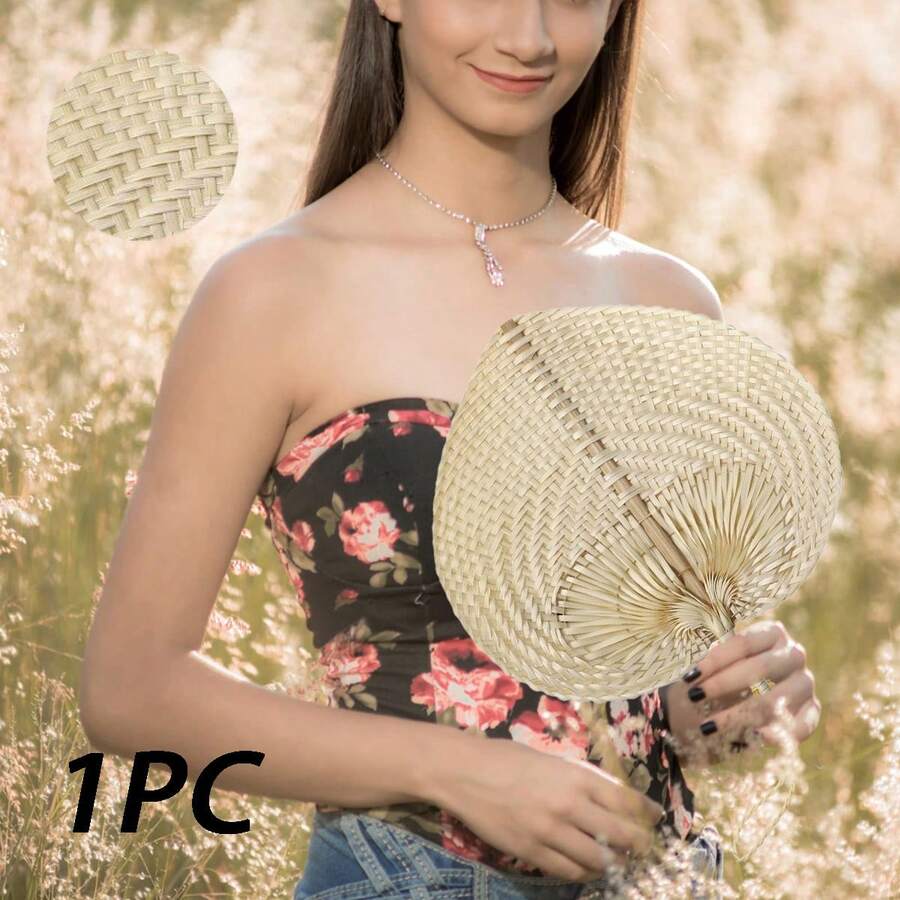 竹編風扇享受涼爽，復古手工竹扇，風夏季香蕉扇，手摇竹風扇，心形扇子，傳統風格手持扇裝扮降溫必備 - 竹扇原色 - 查看 1