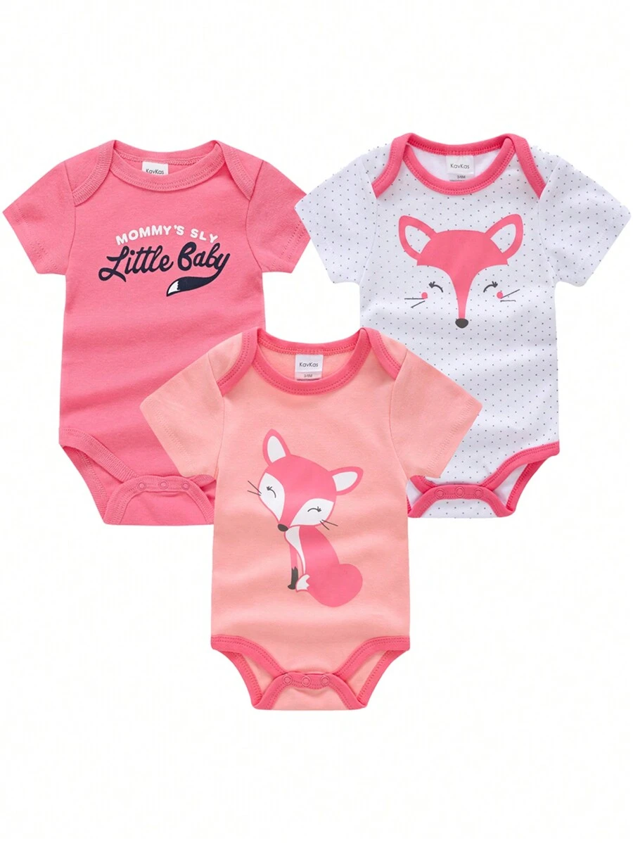 Body de manga curta com estampa de raposa para bebês meninas, ideal para o verão. - Multicolorido - Ver 1