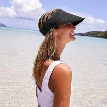 女士草帽，可摺疊馬尾草帽，適用於夏季、旅行，UPF 50+ - A - 查看 4