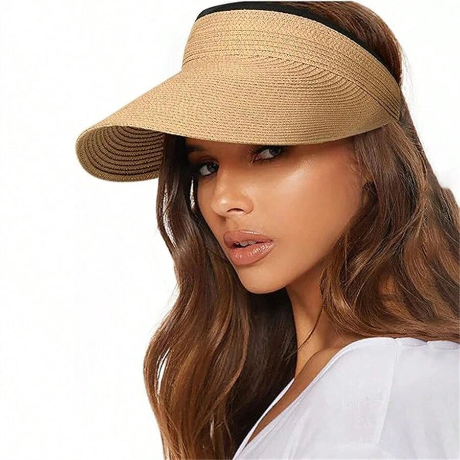 女士草帽，可摺疊馬尾草帽，適用於夏季、旅行，UPF 50+ - A - 查看 1