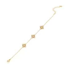 Freegrow 1 件不锈钢和方晶锆石花朵手链适合女性日常佩戴情人节 - 金色 - 查看 4