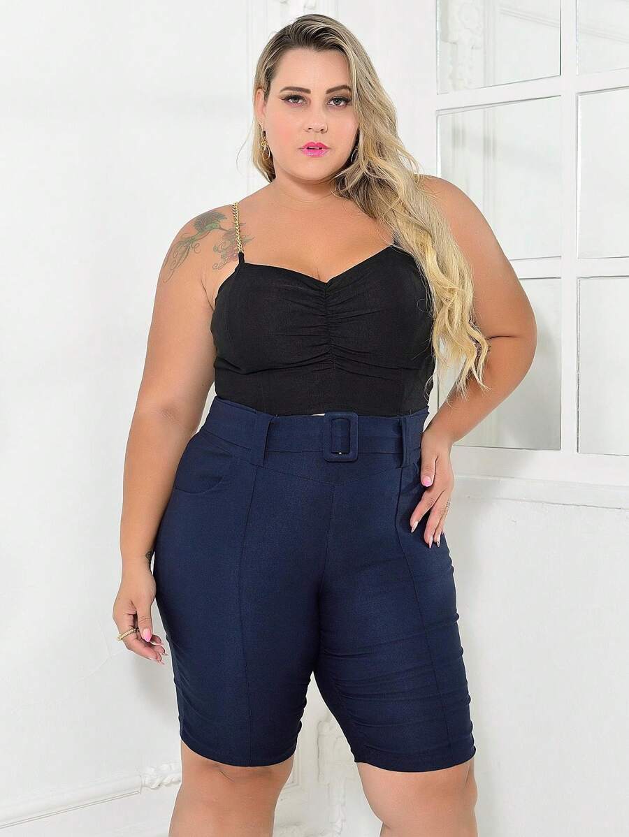 Plus Size Shorts - Navy Blue - View 1