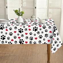 1pc Waterproof Dog Paw Printed Tablecloth, For Home Kitchen Party Decoration, Animal Black Round Tablecloth, Washable Red Heart Print Tablecloth, Indoor Outdoor Family Gathering Picnic - Black and White - View 4