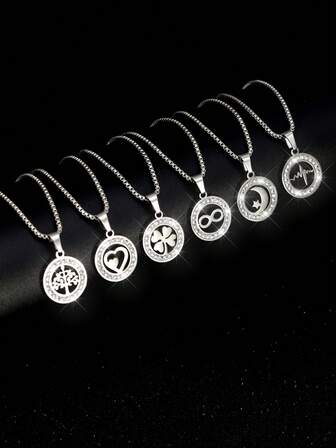 1入不銹鋼鑲嵌CZ的四葉草，心形，月亮和生命之樹設計吊墜項鍊，男女通用的鎖骨鏈，適用於日常穿戴