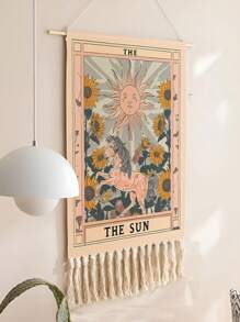 1pc Sun Pattern Printed Tassel Tapestry, Home Decoration Wall Hanging Tapestry,Room Decor, Wall Art - Multicolor - View 2