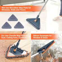 1 Set (6pcs Replacement Pads & 1pc Silicone Scraper) 360° Rotatable Wall Cleaner, Wall Mop, Baseboard Cleaner - Wall/Floor/Ceiling Fan/Baseboard/Dust Cleaning Tool, Cleaning Supplies - Dusty Blue - View 5