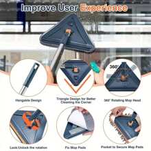 1 Set (6pcs Replacement Pads & 1pc Silicone Scraper) 360° Rotatable Wall Cleaner, Wall Mop, Baseboard Cleaner - Wall/Floor/Ceiling Fan/Baseboard/Dust Cleaning Tool, Cleaning Supplies - Dusty Blue - View 6