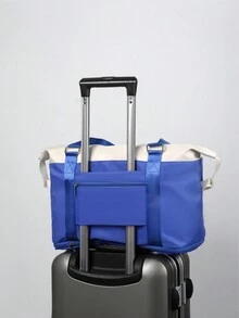 Túi tote du lịch di động có thể mở rộng màu trơn, Túi cuối tuần sức chứa lớn, Túi tote tập gym thể thao Yoga, Túi vải thô du lịch - Xanh đậm - Xem 6