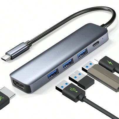 5 Bağlantı Noktalı USB Type-C Hub, 4K, Dizüstü Bilgisayar Aksesuarları için USB 3.0 Adaptör Dağıtıcı