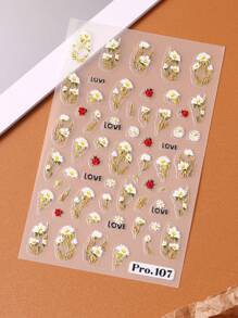 FULL BEAUTY 2pcs Daisy Bee Nail Art Sticker Ladybug Sun Flower Embossed Designs Flower Blossom Self-Adhesive Nail Decals For Women Spring Summer Manicure Decoration Nail Stickers DIY - Multicolor - View 6