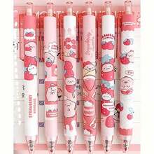6pcs 0.5mm Sweet Strawberry Scented Retractable Ballpoint Pen, Push Click Ballpoint Pen, Highly Attractive Ins Cute Girl Press Pen, Student Black Quick-Drying Brush Pen For Writing And Drawing, Suitable For Daily Work, - Black - View 1