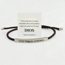 1 Pieza Pulsera De Tubo Curvado De Acero De Titanio Grabado De Moda, Pulsera Ajustable De Cadena De Letras Afortunadas Tejido A Mano Unisex Joya Regalo - Dorado - Ver 25