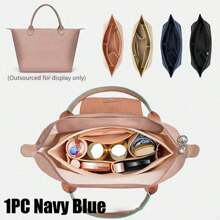 1PC Multi-Pocket Organizer Insert Bag Felt Cloth Zipper Cosmetic Storage Bag Lightweight Portable Inner Travel Storage Bag Bag Insert Organizer With Multi-Pockets Suit For Long C.Hamp Le Pliage S Tote Bag Organiser - Navy Blue - View 1