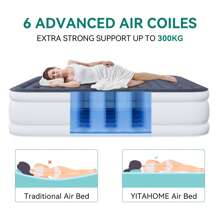 Double Inflatable Air Bed Built-In Pump High Raised Mattress Camping King Size - Grey - View 5