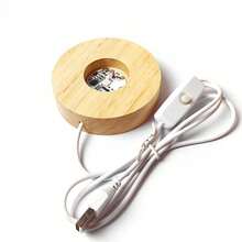 1 pieza Base de luz de madera tricolor con brillo ajustable, base de lámpara LED de madera maciza redonda/cuadrada para decoración DIY, luz nocturna - Caqui - Ver 14