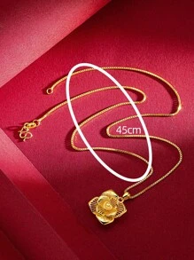 1pc Large Gold-Color Double Layer Heart Floral Detail Fashion Collarbone Necklace With Four Petals
