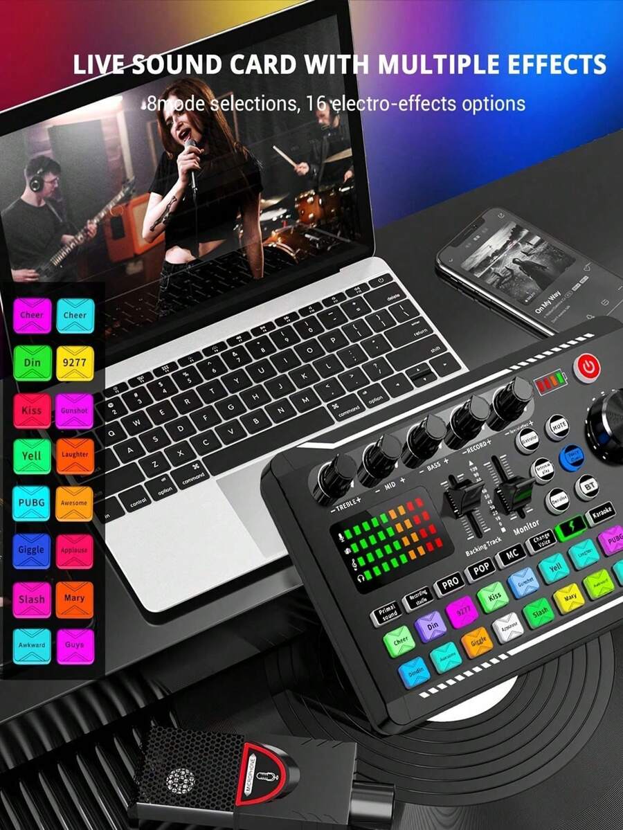 カラオケ サウンドカード USBデジタルオーディオ外部サウンドカード マイク サウンドコンバーター LEDライト付きヘッドフォン PC用