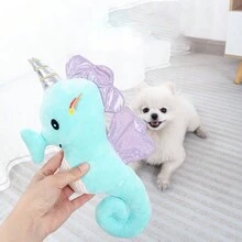 寵物狗吱吱叫玩具，獨角獸造型牙齒清潔毛絨玩具，適用於狗狗泰迪牛頭犬等 - 藍色 - 查看 6