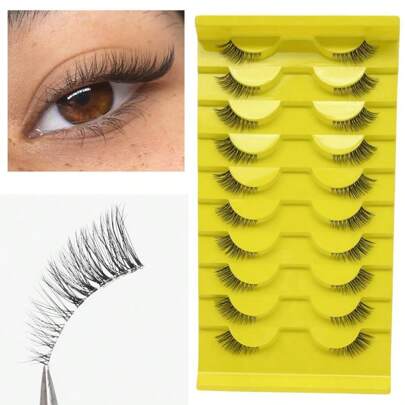 10 Pairs/Set 3-5-9mm Mixed Length Fox Eye False Eyelashes, Fluffy And Soft Faux Mink Lashes For Natural Looking, D Curl Strip Lashes, Lashes, Eyelashes, Fake Lashes