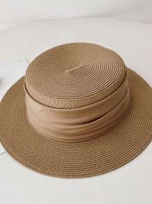 1頂女性扁平頂草帽，海灘度假遮陽帽，適合戶外旅行