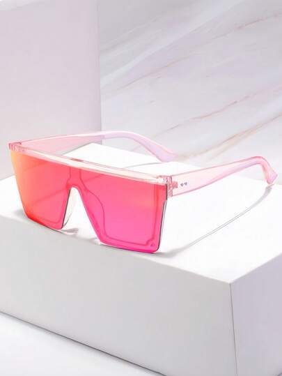 1pc Square Large Frame Rivet Rimless Mirrored Fashion Glasses, Unisex Fashion Eyewear Suitable For Street, Beach, Party, Travel, Gift For Women