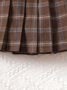 Young Girl College-Style Plaid Pleated Skirt - Brown - View 5