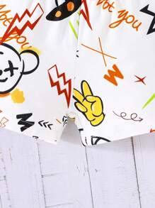 2pcs/Set Cute And Stylish Baby Boys' Cartoon Hip-Hop Teddy Bear Letter Printed Sleeveless T-Shirt And Shorts Summer Outfits - White - View 9