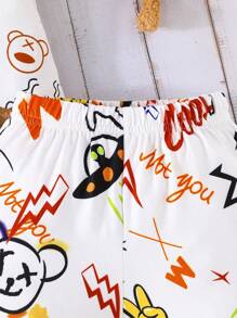 2pcs/Set Cute And Stylish Baby Boys' Cartoon Hip-Hop Teddy Bear Letter Printed Sleeveless T-Shirt And Shorts Summer Outfits - White - View 8