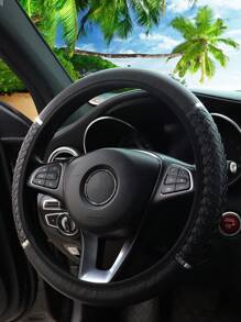 MEIKAXIU 1pc 3D Weaving PU Leather Metal Racing Style Steering Wheel Cover Without Inner Ring, Suitable For 14.5-15 Inch Car Interior Decoration - Black - View 7
