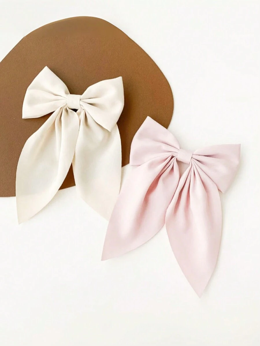 2 件女士发饰白色蝴蝶结大发夹女童丝缎发带超大长尾发饰发夹发饰情人节礼物 - 彩色 - 查看 1