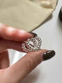 1pair New Fashion Twisted Heart Stud Earrings, Minimalist Jewelry Valentines,Mom,Mother,Mother's Day,Gift - Silver - View 2