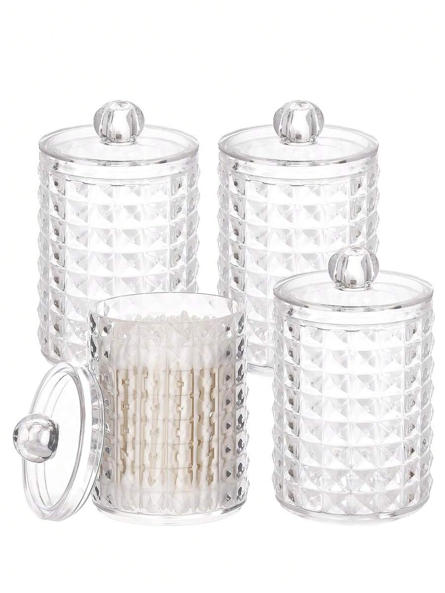 Bộ giữ 4 chiếc để làm sạch gạc, miếng đệm tròn, dụng cụ lấy chỉ nha khoa - Bộ chai nhựa trong 10oz để sắp xếp bàn trang điểm trong phòng tắm, bàn trang điểm Hộp đựng mỹ phẩm - Trong sáng - Xem 1