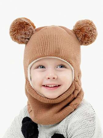 1 szt. ciepła zimowa kominiarka dla malucha (1-3 lata), unisex dla chłopców i dziewczynek - 3 w 1 (czapka + szalik + maska/czapka + szalik/pluszowa czapka), miękki dzianinowy materiał polarowy, odpowiedni dla niemowląt, obwód czapki 45-50 cm, uroczy pompon w kształcie misia, idealna do aktywności na świeżym powietrzu i do codziennego użytku.
