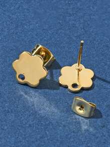 10pcs 201 Stainless Steel Earring Studs With 304 Stainless Steel Posts And Nuts, Diamond/Fish/Flower/Triangle/Rhombus Shapes, Real 24K Gold Plated - Gold - View 3