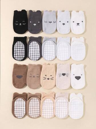 10 Pairs/Set Baby Non-Slip Short Socks With Cute Ears