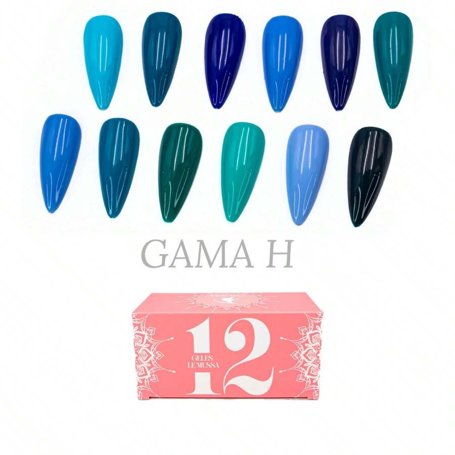 GAMA MUSSA 12 PIEZAS DE 10 ml c/u ESMALTE GEL SEMIPERMANENTE UV GEL POLISH PARA UÑAS MANOS MANICURA 12 FRASCOS MIXTOS ESMALTE MUSSA - A ELEGIR - Agua verde azul - Ver 1