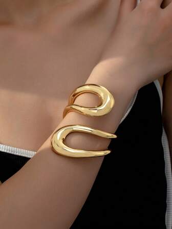 1 pièce Bracelet géométrique en métal nouveau européen et américain, design minimaliste et exagéré de style épuré