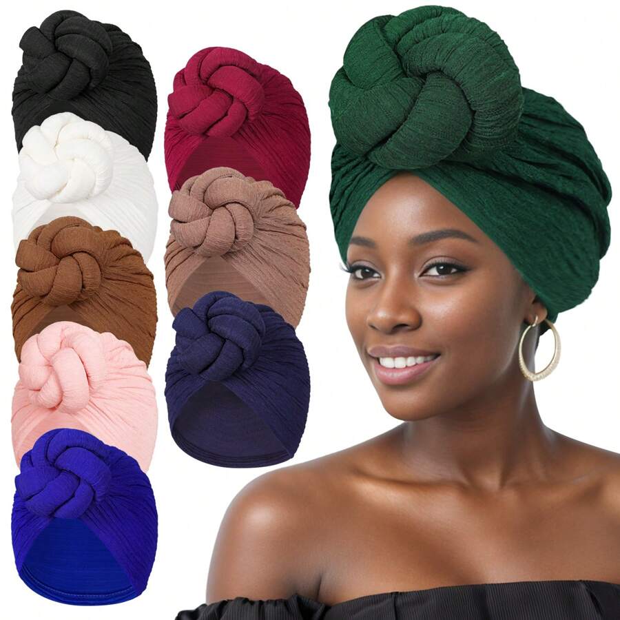 Turbanti da donna in tessuto africano con fiore fatto a mano, nodo solido di colore, cappello da chemio stile casual ad alta gamma, confortevole e traspirante per l'abbigliamento quotidiano della testa.