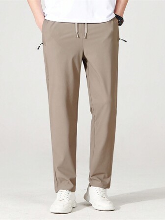 Boyfriend Style Men Fashion Casual Outdoor Sports Pants, Lightweight Ice Silk Fabric Trousers For Hiking, Cycling, Fall