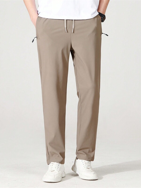 Boyfriend Style Men Fashion Casual Outdoor Sports Pants, Lightweight Ice Silk Fabric Trousers For Hiking, Cycling, Fall