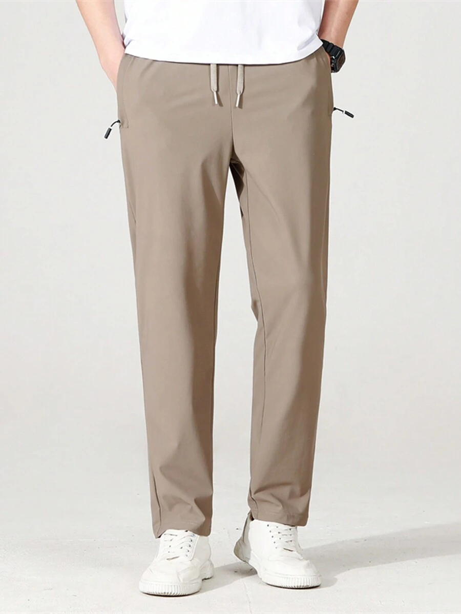 Calças esportivas casuais masculinas estilo namorado, calças leves de tecido de seda gelada para caminhadas, ciclismo, outono - Caqui - Ver 1