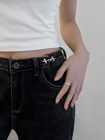 1pair Fashionable Jeans Waistband Retractor With Button, Adjustable Waist Size, Star Shaped