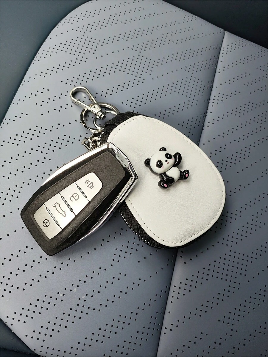 1 pieza Bolsa de almacenamiento de llaves con diseño de dibujos animados para coches y casa - Blanco - Ver 1
