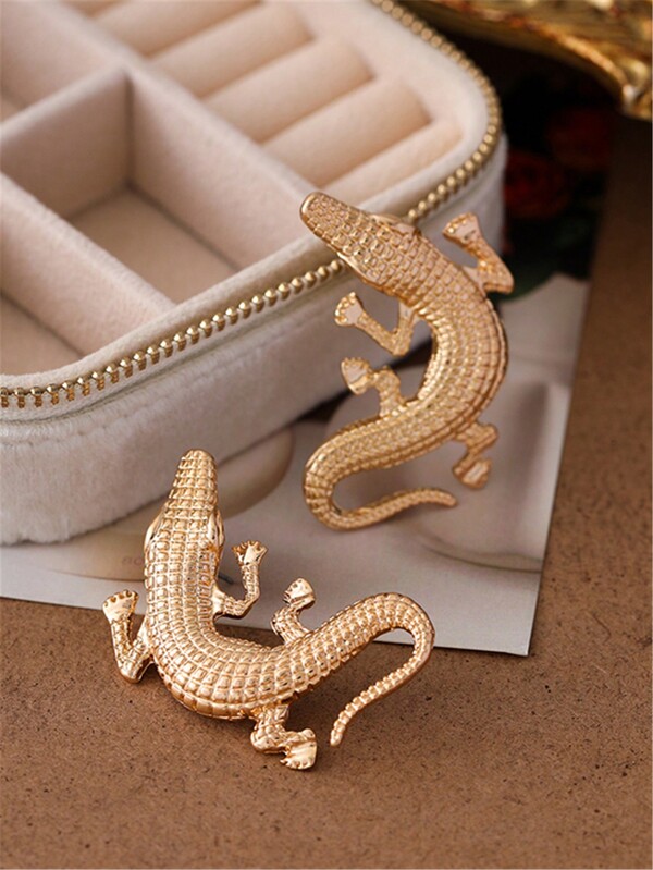 1pair European And American Style Exaggerated Geometric All-Match Crocodile Stud Earrings